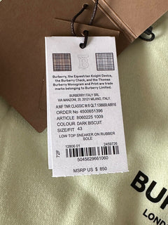 NIB $850 Burberry Стеганые кожаные кроссовки цвета бисквита 10 США (43 ЕС) 8060225 IT 