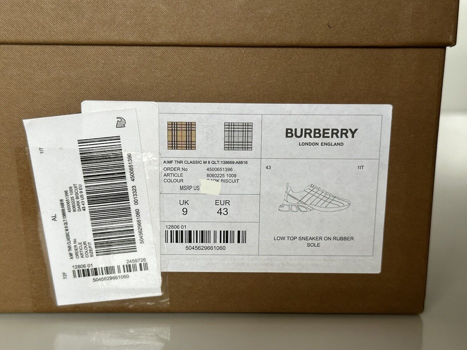 NIB $850 Burberry Quilted Dark Biscuit Leder-Sneaker 10 US (43 Eu) 8060225 IT 