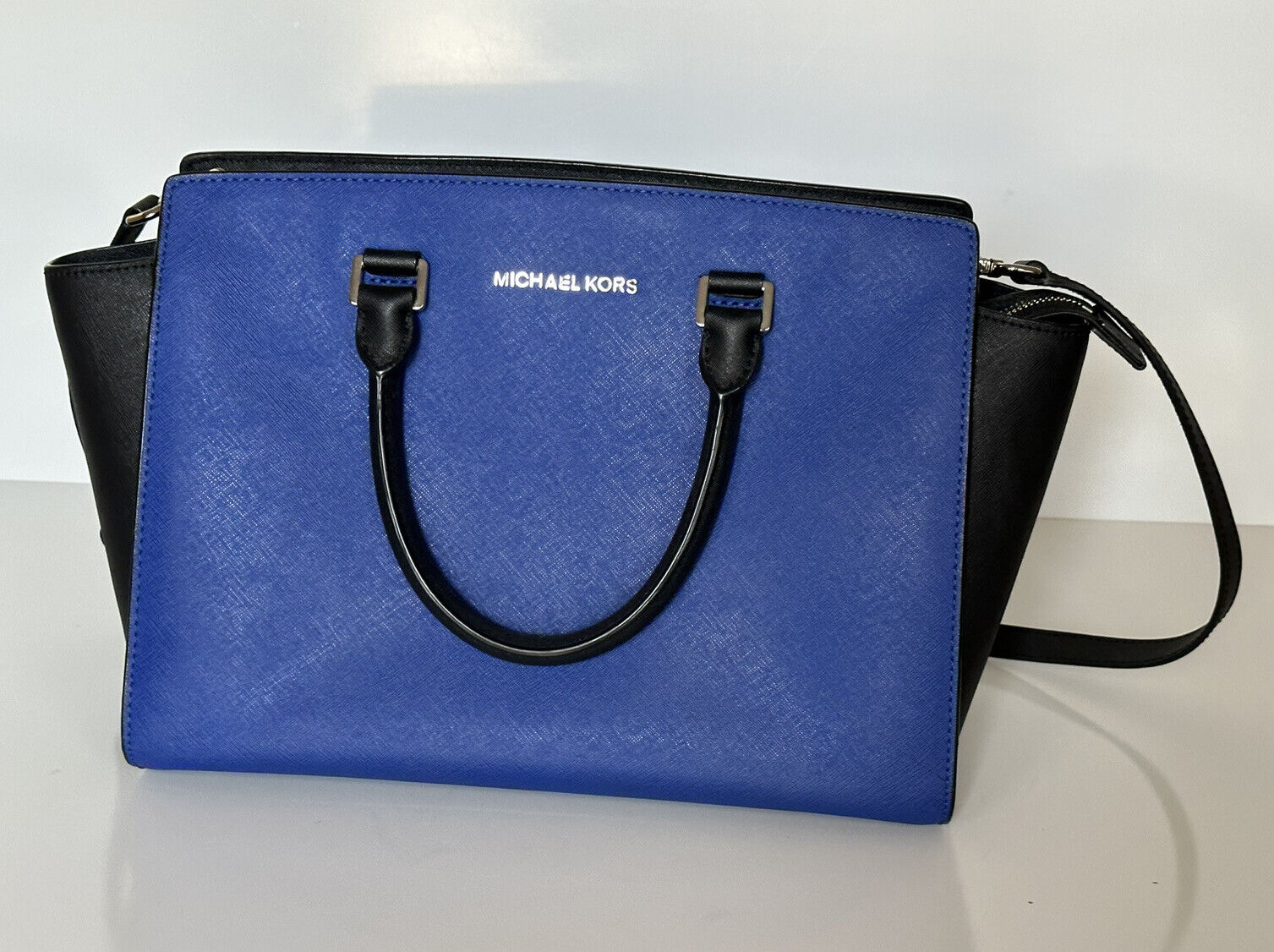 Michael Kors  Selma Sapphire/Black LG  Leather Satchel Handbag