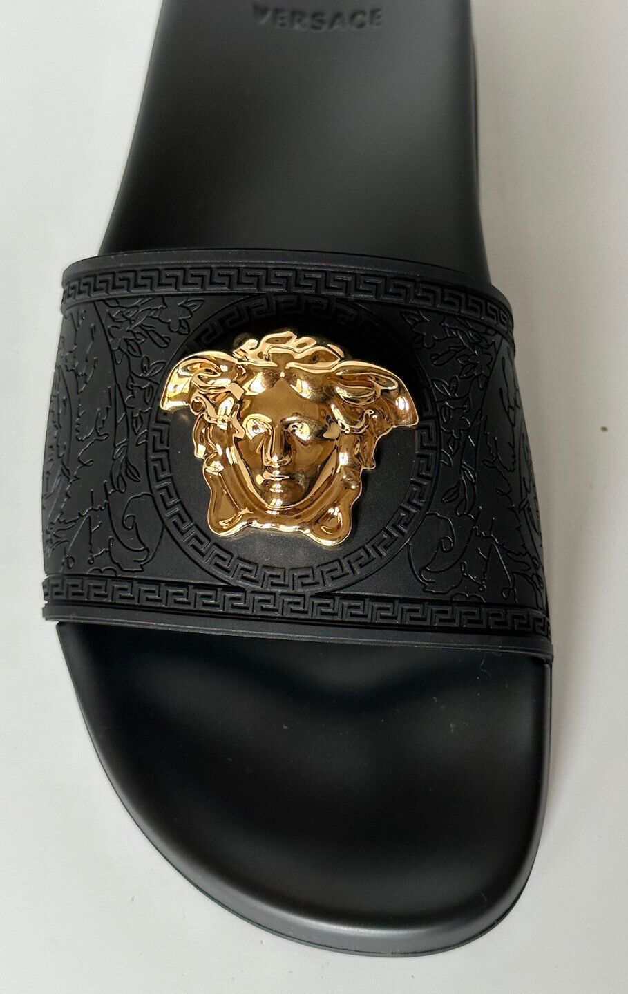 NIB $450 Versace Gold Medusa Head Slides Sandaals Black 10 US (40 Euro) Italy