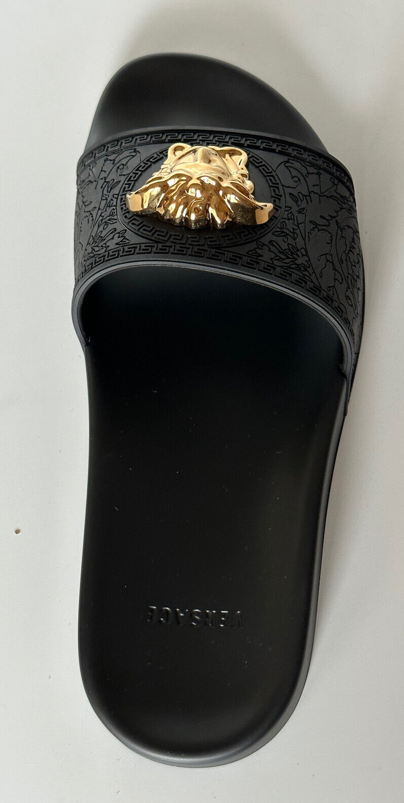 NIB $450 Versace Gold Medusa Head Slides Sandaals Black 10 US (40 Euro) Italy