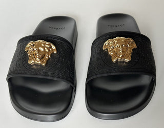 NIB 450 долларов США Versace Gold Medusa Шлепанцы с головкой Сандалии Черные 10 США (40 евро) Италия 