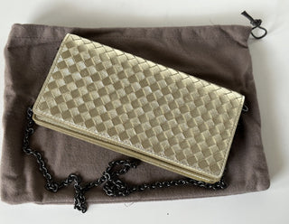 NWT 1150 долларов США Bottega Veneta Leathers Intrecciato Мини-сумка на плечо, золото 510564 IT 