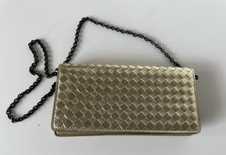 NWT 1150 долларов США Bottega Veneta Leathers Intrecciato Мини-сумка на плечо, золото 510564 IT 
