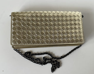 NWT 1150 долларов США Bottega Veneta Leathers Intrecciato Мини-сумка на плечо, золото 510564 IT 