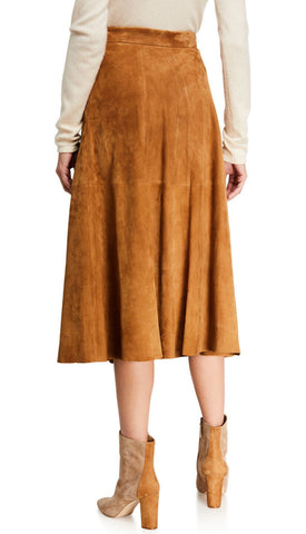 NWT $2890 Ralph Lauren Purple Label A-Line Suede Brown Skirt 4 US Made Italy