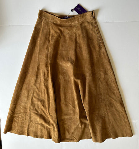 NWT $2890 Ralph Lauren Purple Label A-Line Suede Brown Skirt 4 US Made Italy