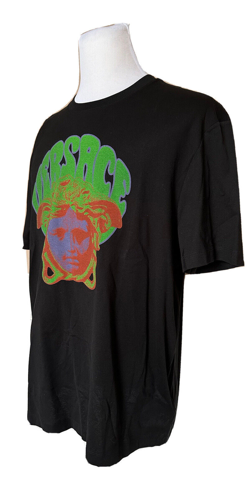 NWT 450 $ Versace Medusa bedrucktes schwarzes Mitchel Fit Jersey-T-Shirt L 1003916