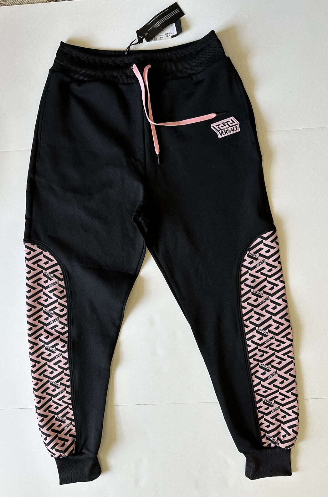 NWT $625 Versace Women's Black Greca Print Jogger Pants Size 2 Italy 1002081