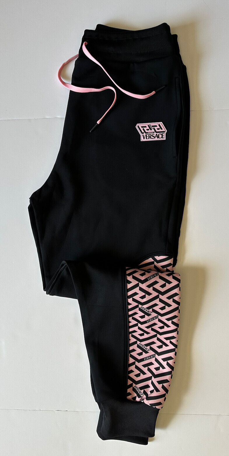 Neu mit Etikett: 625 $ Versace Schwarze Jogginghose mit Greca-Print für Damen, Größe 5, Italien 1002081 