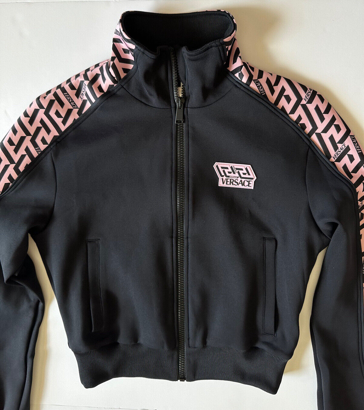 NWT $925 Versace Greca Print Women's Jogger Jacket Black Size 5 1002080 Italy