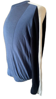 Emporio Armani Herrenpullover aus blau/schwarz/weißer Seide/Baumwolle, passend für Medium (3XL) 