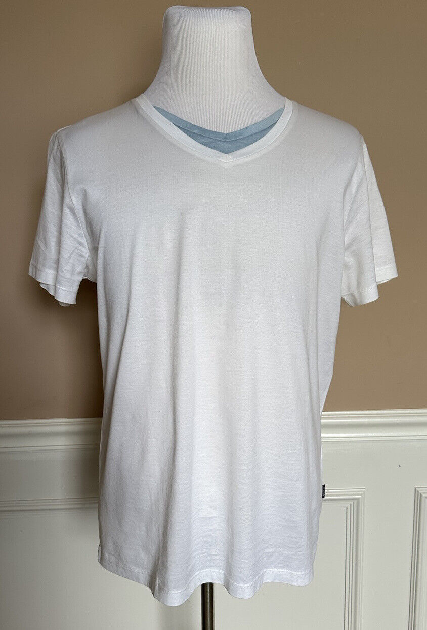 Boss Hugo Boss Black Label V-Ausschnitt weißes Baumwoll-T-Shirt XL – Slim Fit 