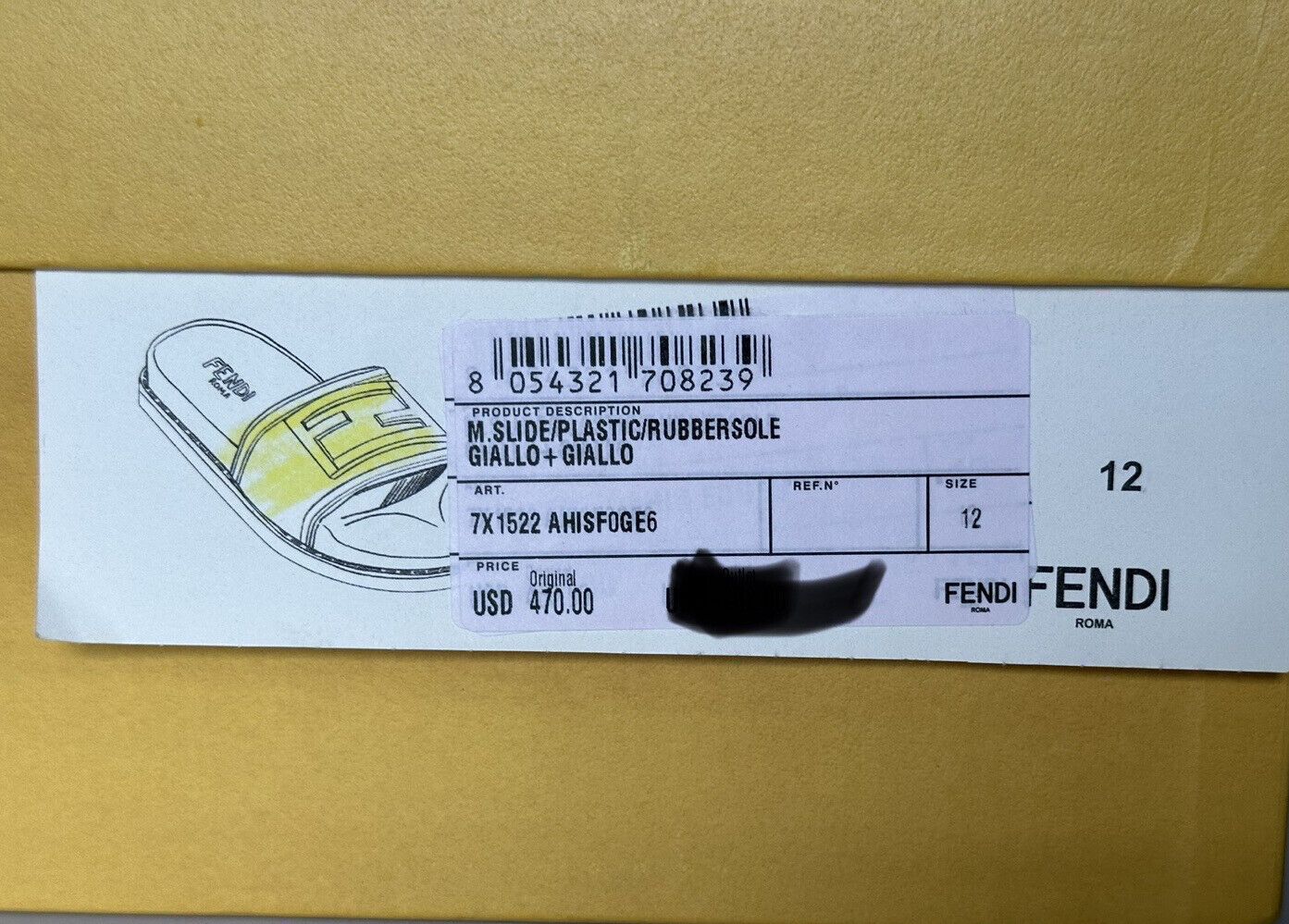 NIB 470 долларов США Мужские резиновые шлепанцы Fendi FF, желтые 13 США/12 Великобритания Италия 7X1522 