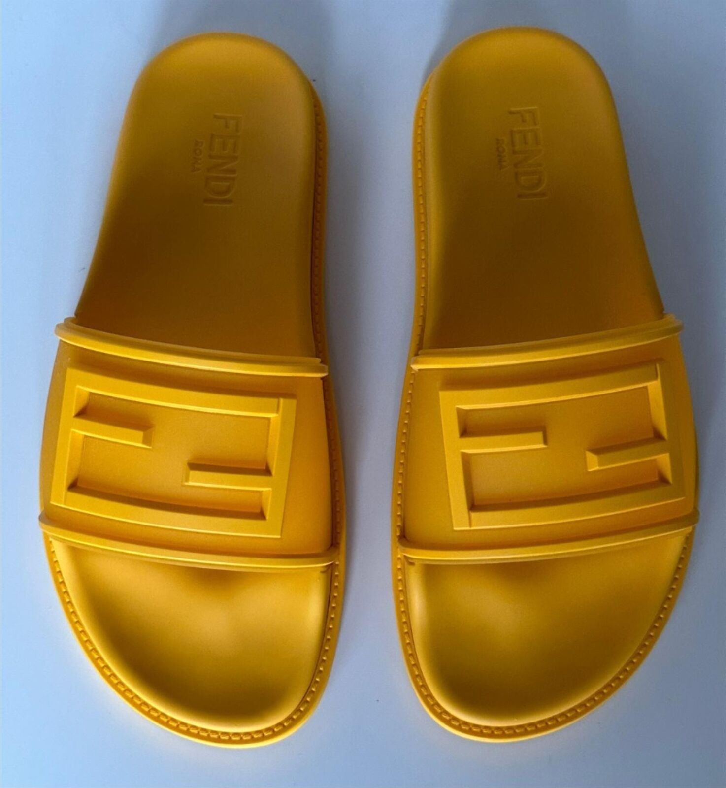NIB $470 Fendi Men's FF Rubber Slide Sandals Yellow 13 US/12 UK Italy 7X1522