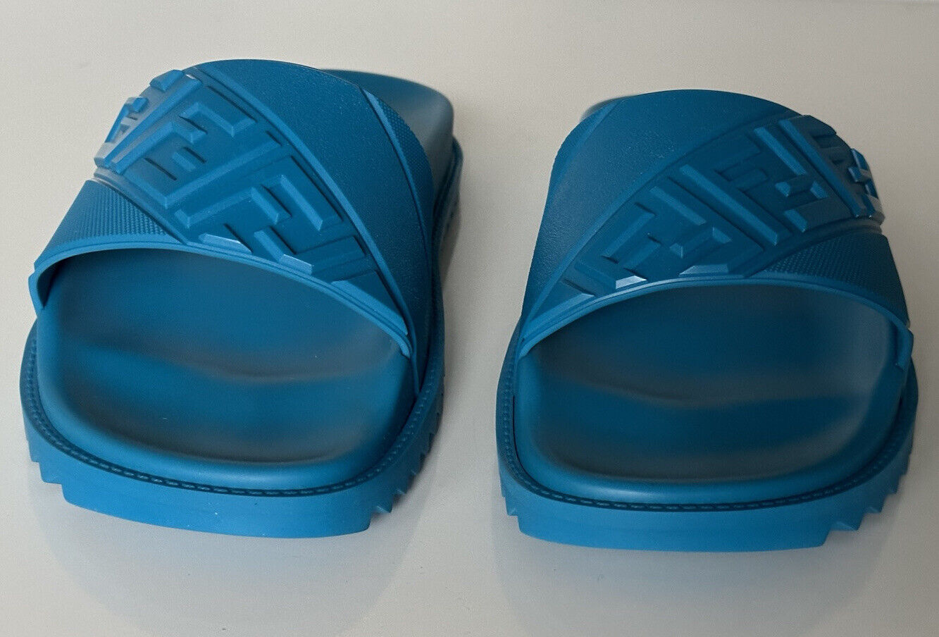 NIB $460 Fendi Men's FF Rubber Slide Sandals Cyber Blue 12 US/11 UK Italy 7X1377