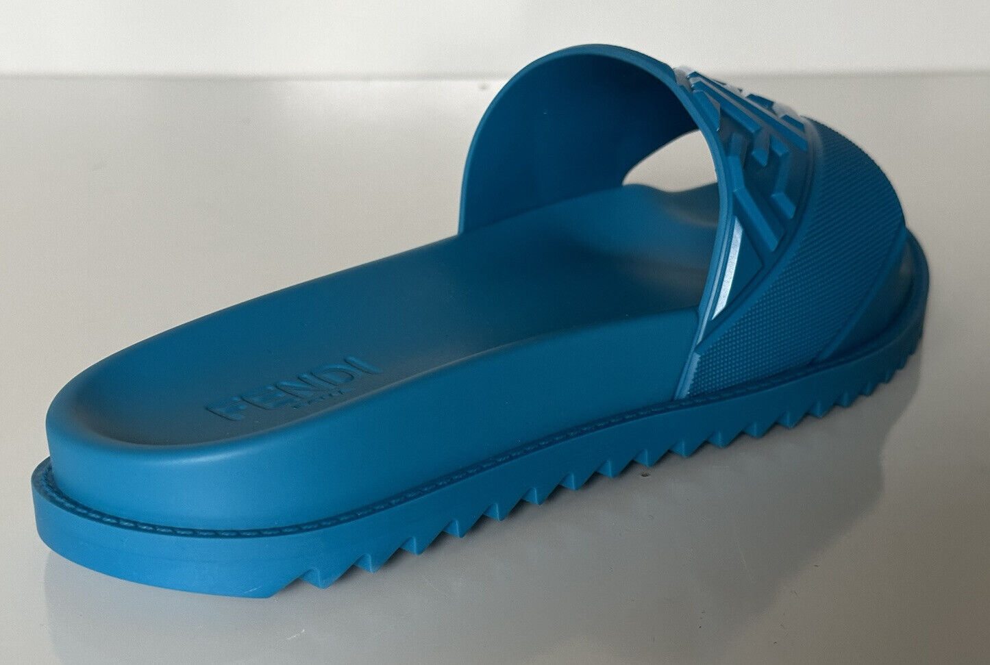 NIB $460 Fendi Men's FF Rubber Slide Sandals Cyber Blue 12 US/11 UK Italy 7X1377