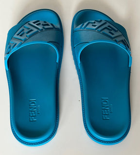 NIB Мужские резиновые шлепанцы Fendi FF, 460 долларов США, Cyber ​​Blue 13 US/12 UK Италия 7X1377 