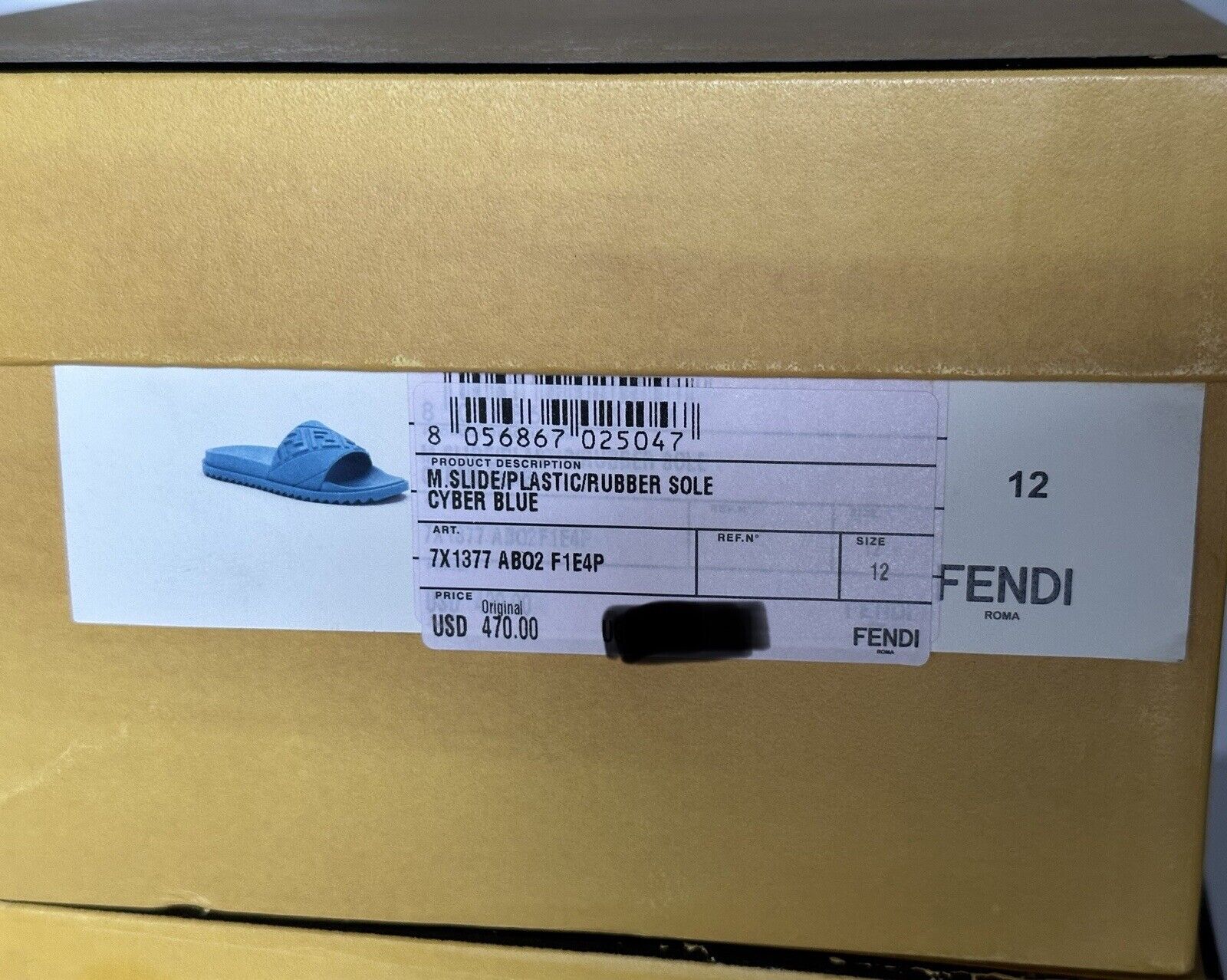 NIB $460 Fendi Men's FF Rubber Slide Sandals Cyber Blue 13 US/12 UK Italy 7X1377