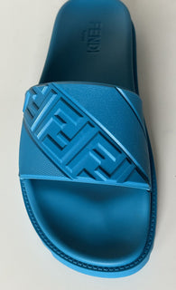 NIB Мужские резиновые шлепанцы Fendi FF, 460 долларов США, Cyber ​​Blue 13 US/12 UK Италия 7X1377 