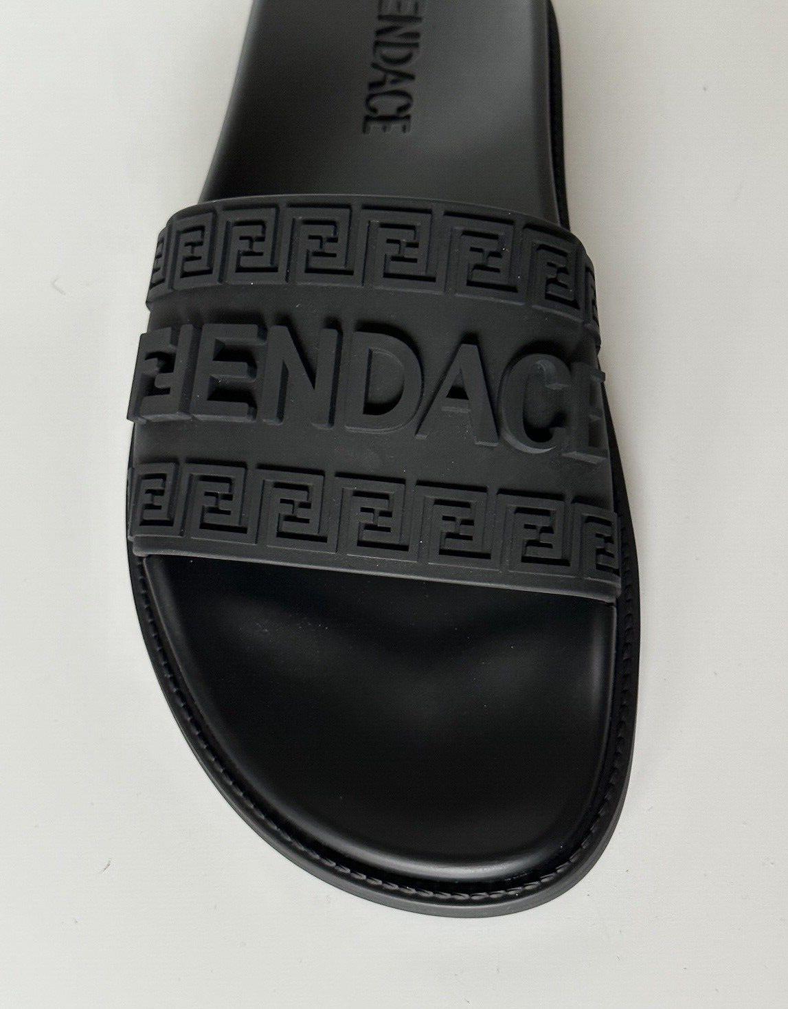 NIB $ 520 Fendace Fendi&amp;Versace Slide-Sandalen aus Gummi Schwarz 12 US/11 UK IT 7X1551 
