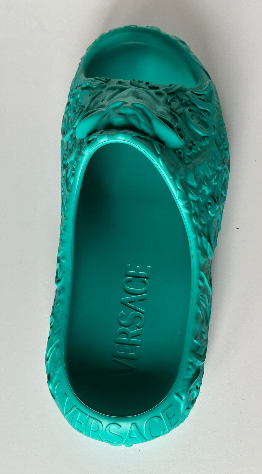 NIB $525 Versace Medusa Head Slides Pool Sandals Turquoise 12 US (45) 1005746 IT