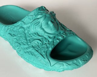 NIB Сандалии для бассейна Versace Medusa Head Slides Бирюзовые 12 US (45) 1005746 IT 