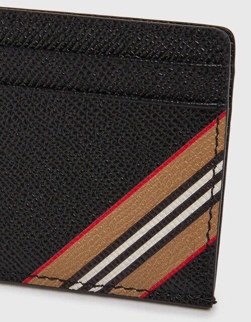 Neu mit Etikett: 270 $ Burberry Icon Stripe genarbtes Leder Kartenetui in Schwarz 8033074 ITALIEN 