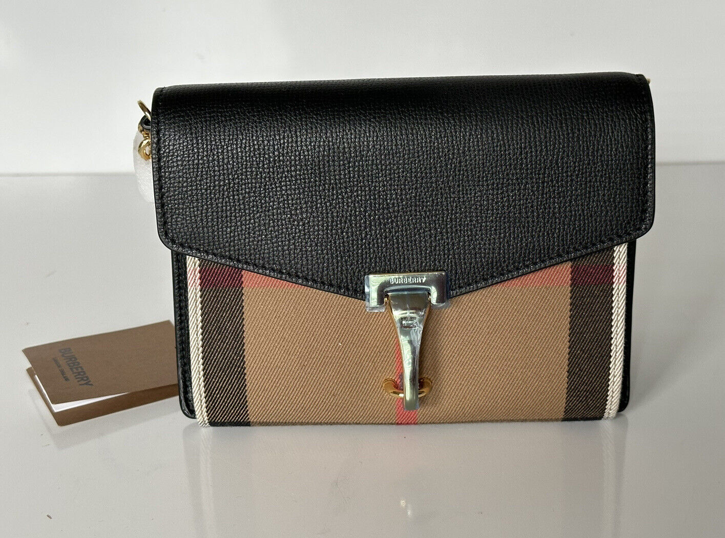 NWT Burberry Baby Macken House Check Derby Leather Cross Body Bag Black 8067055