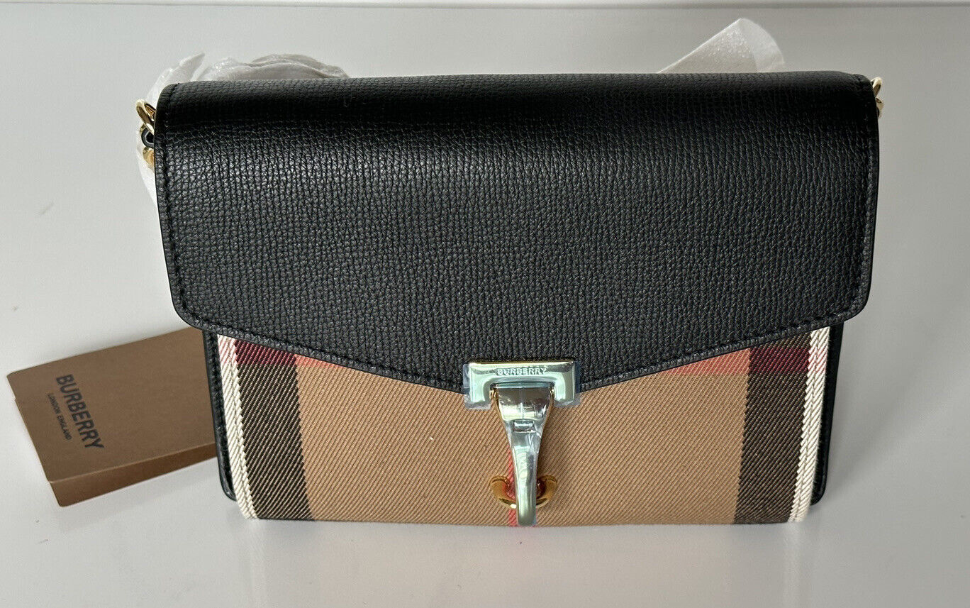 NWT Burberry Baby Macken House Check Derby Leather Cross Body Bag Black 8067055