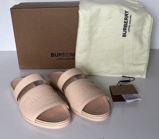 NIB Burberry Женские кожаные шлепанцы с открытым носком персикового цвета 7,5 (37,5) 8047843 IT 