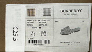 NIB Burberry Женские кожаные шлепанцы с открытым носком персикового цвета 7,5 (37,5) 8047843 IT 