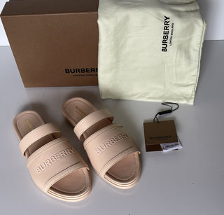 NIB Burberry Женские кожаные шлепанцы с открытым носком персикового цвета 7,5 (37,5) 8047843 IT 