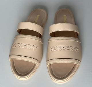 NIB Burberry Женские кожаные шлепанцы с открытым носком персикового цвета 7,5 (37,5) 8047843 IT 
