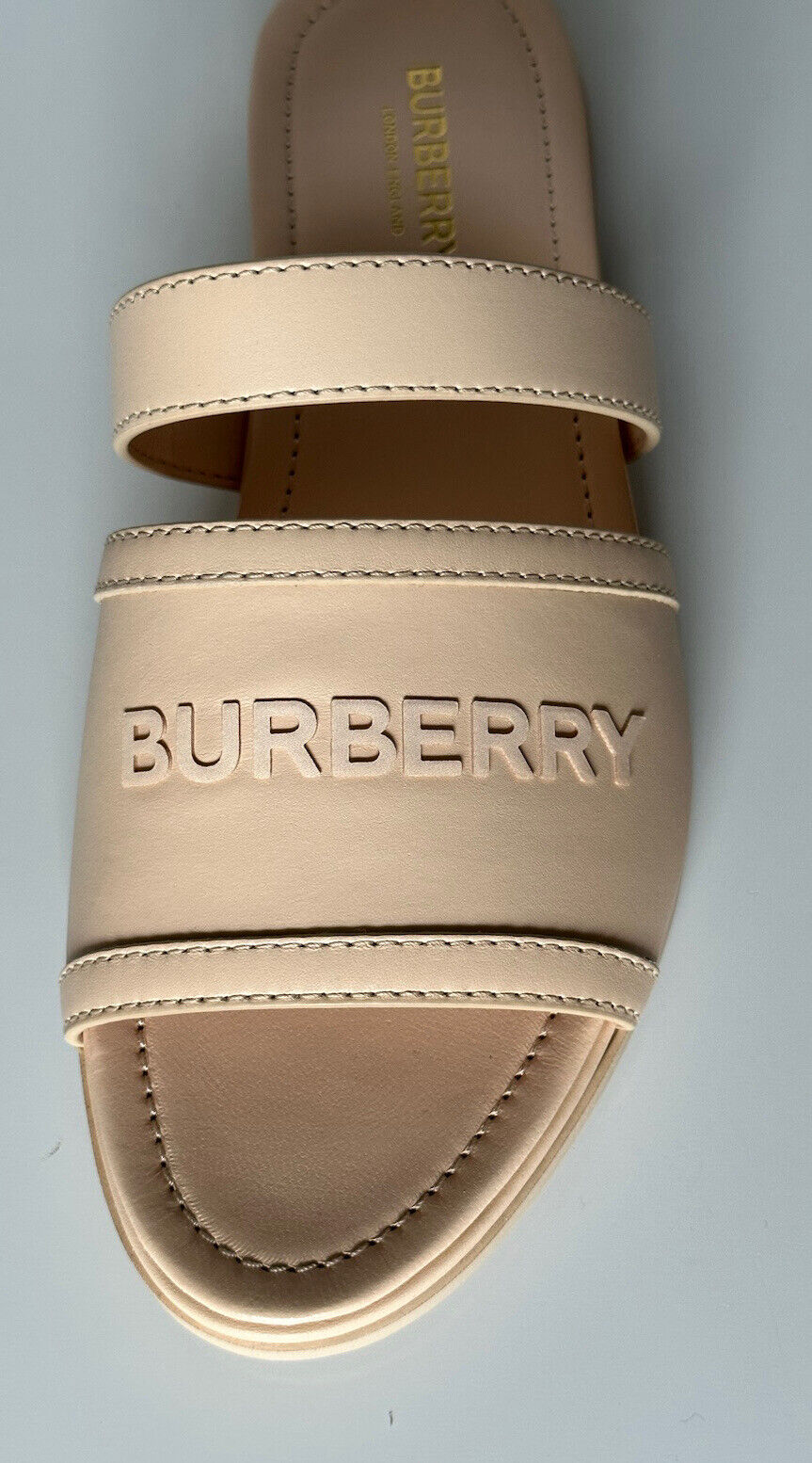 NIB Burberry Женские кожаные шлепанцы с открытым носком персикового цвета 7,5 (37,5) 8047843 IT 