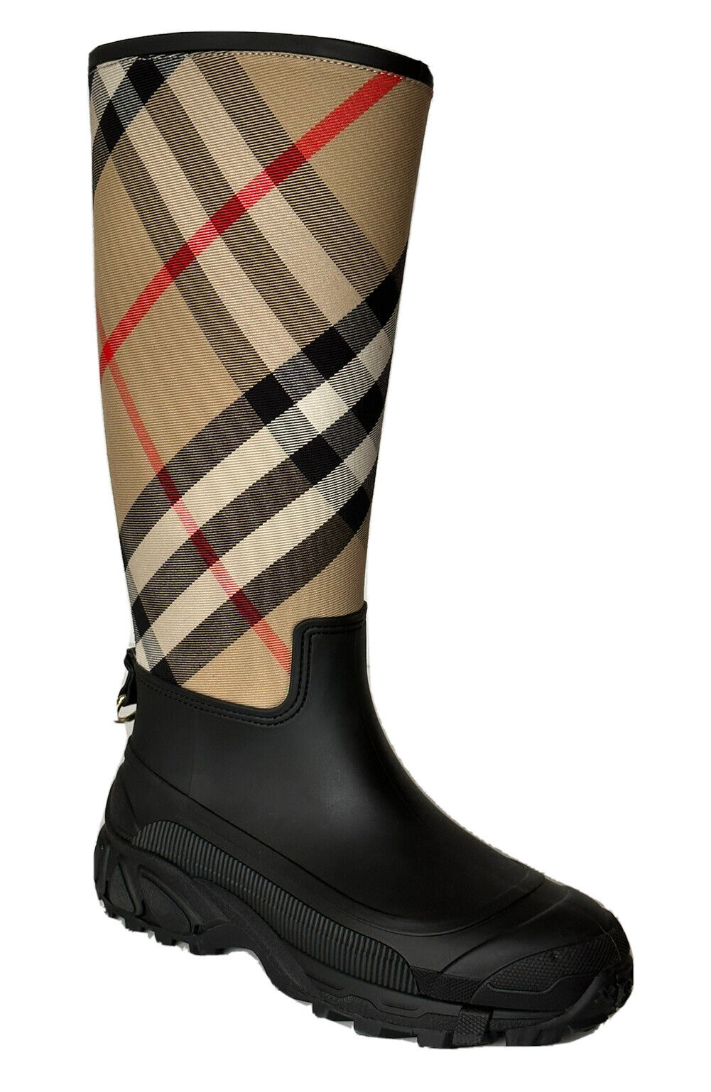 NIB Burberry Rubber Women's Black/Archive Beige Knee Boots 11 US (41) IT 8041960