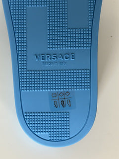 NIB 575 долларов США Versace Gold Medusa Сандалии из кожи/резины Синие 9,5 (42,5) 1004983 IT