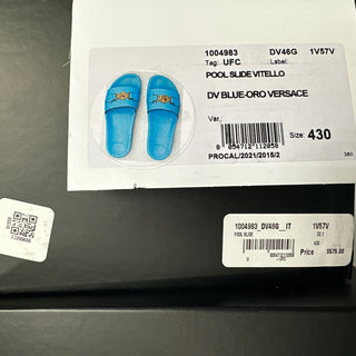NIB 575 долларов США Versace Gold Medusa Кожаные/резиновые сандалии Синие 10 США (43) 1004983 IT
