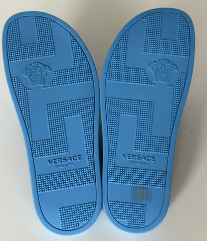 NIB $575 Versace Gold Medusa Leather/Rubber Sandals Blue 10.5 (43.5) 1004983 IT