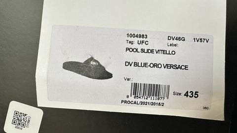 NIB $575 Versace Gold Medusa Leather/Rubber Sandals Blue 10.5 (43.5) 1004983 IT