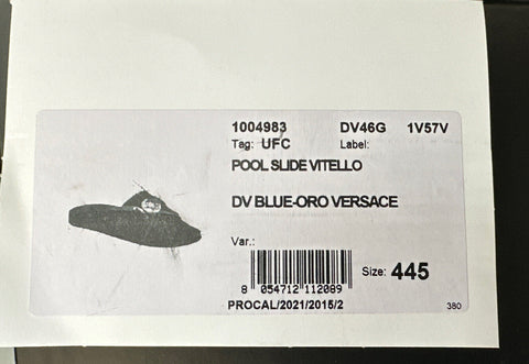 NIB 575 $ Versace Gold Medusa Leder/Gummi Sandalen Blau 11,5 (44,5) 1004983 IT