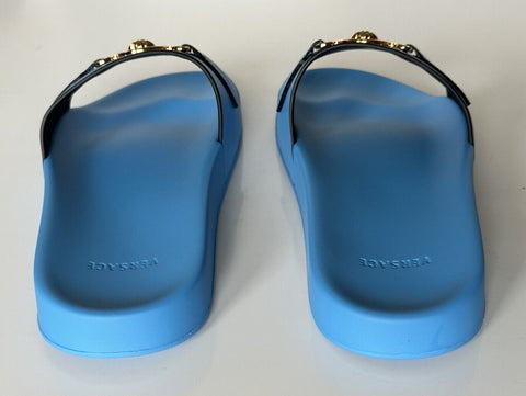 NIB 575 $ Versace Gold Medusa Leder/Gummi Sandalen Blau 11,5 (44,5) 1004983 IT