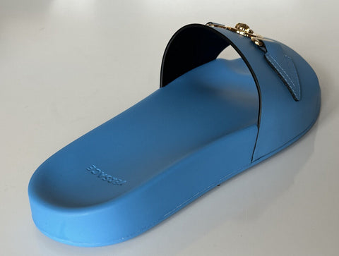 NIB $575 Versace Gold Medusa Leather/Rubber Sandals Blue 11 US (44) 1004983 IT