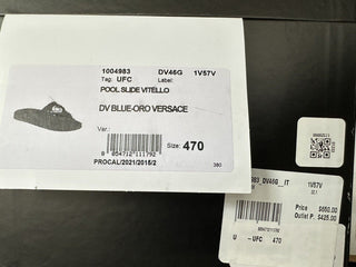 NIB 650 долларов США Versace Gold Medusa Сандалии из кожи/резины, синие 14 США (47) 1004983 IT