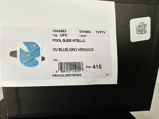 NIB 575 долларов США Versace Gold Medusa Кожаные/резиновые сандалии Синие 8,5 (41,5) 1004983 IT