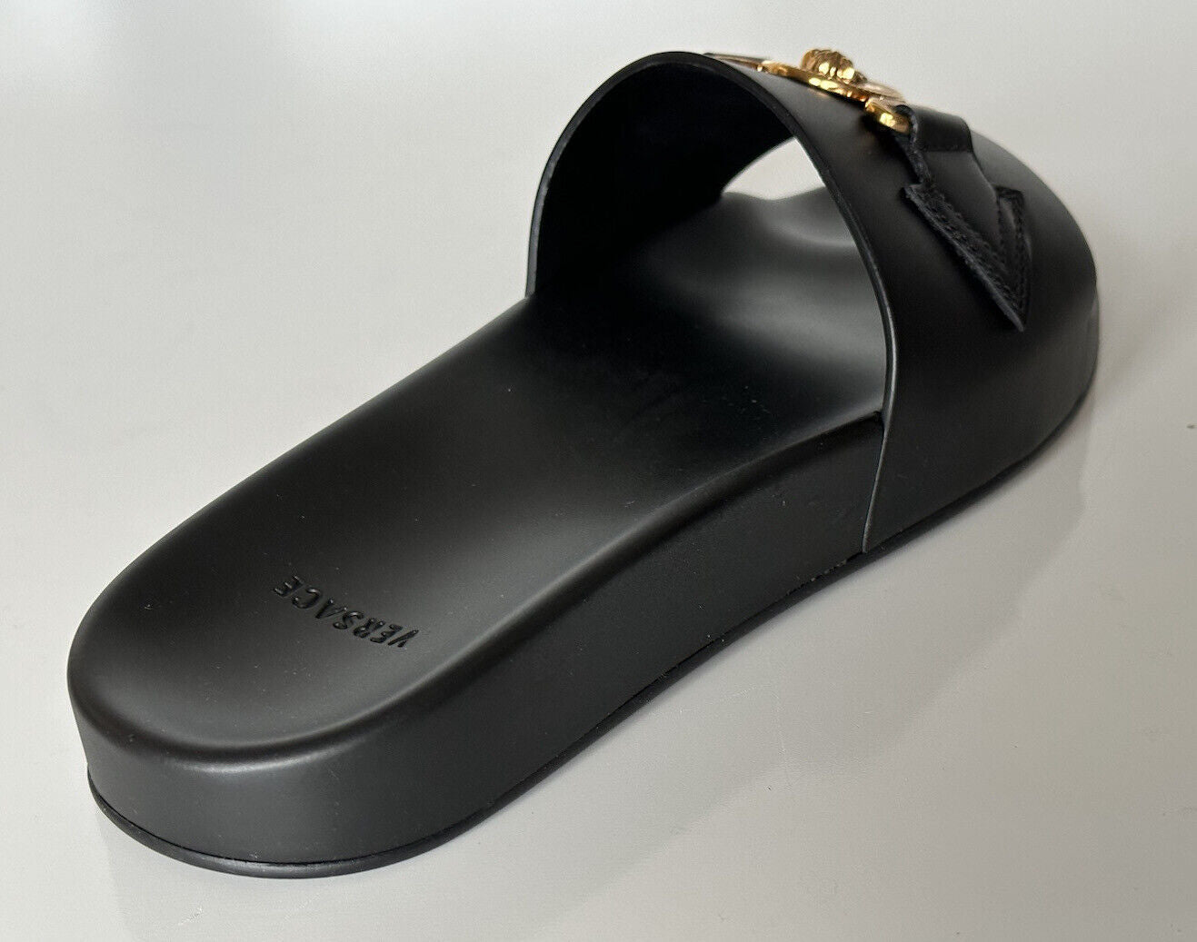 Versace Gold Medusa Leather/Rubber Sandals Black 12 US (45) 1004983 IT NIB $575