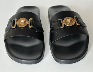 NIB 575 долларов США Versace Gold Medusa Кожаные/резиновые сандалии Черные 13 США (46) 1004983 IT