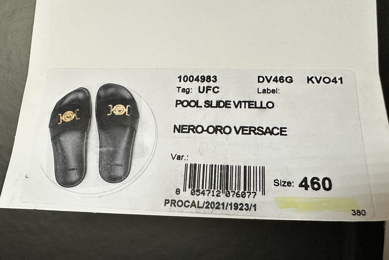 NIB $575 Versace Gold Medusa Leather/Rubber Sandals Black 13 US (46) 1004983 IT