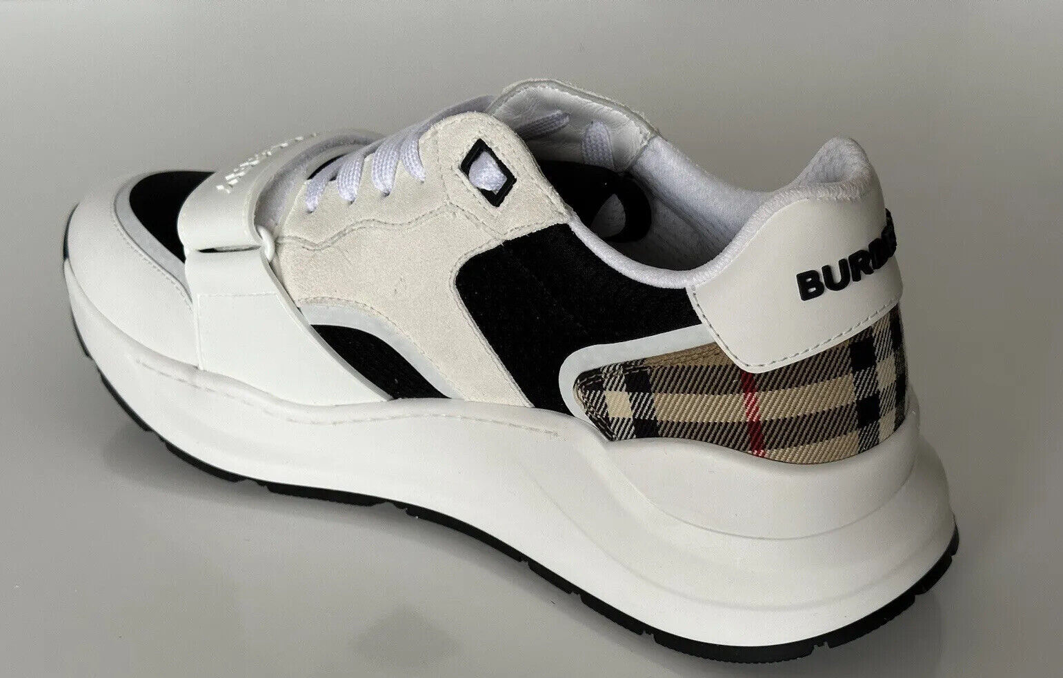 NIB $770 Burberry Men's Ramsey Check Plaid B&W Sneakers 12.5 US (45.5) 8051839