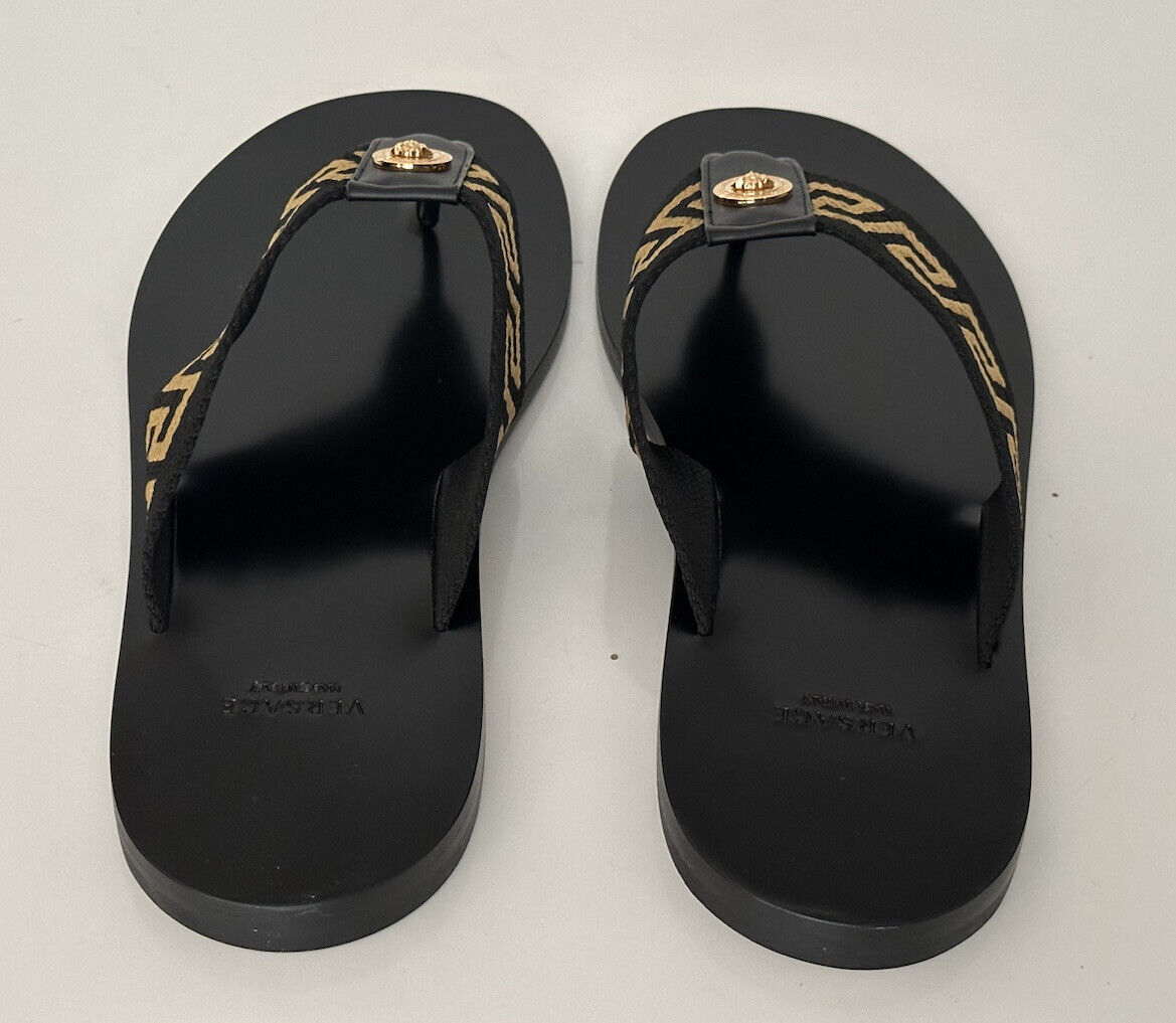 NIB Versace Herren Greca Signature Black Slides Sandalen 10 US (43 Euro) DSU7340 IT 
